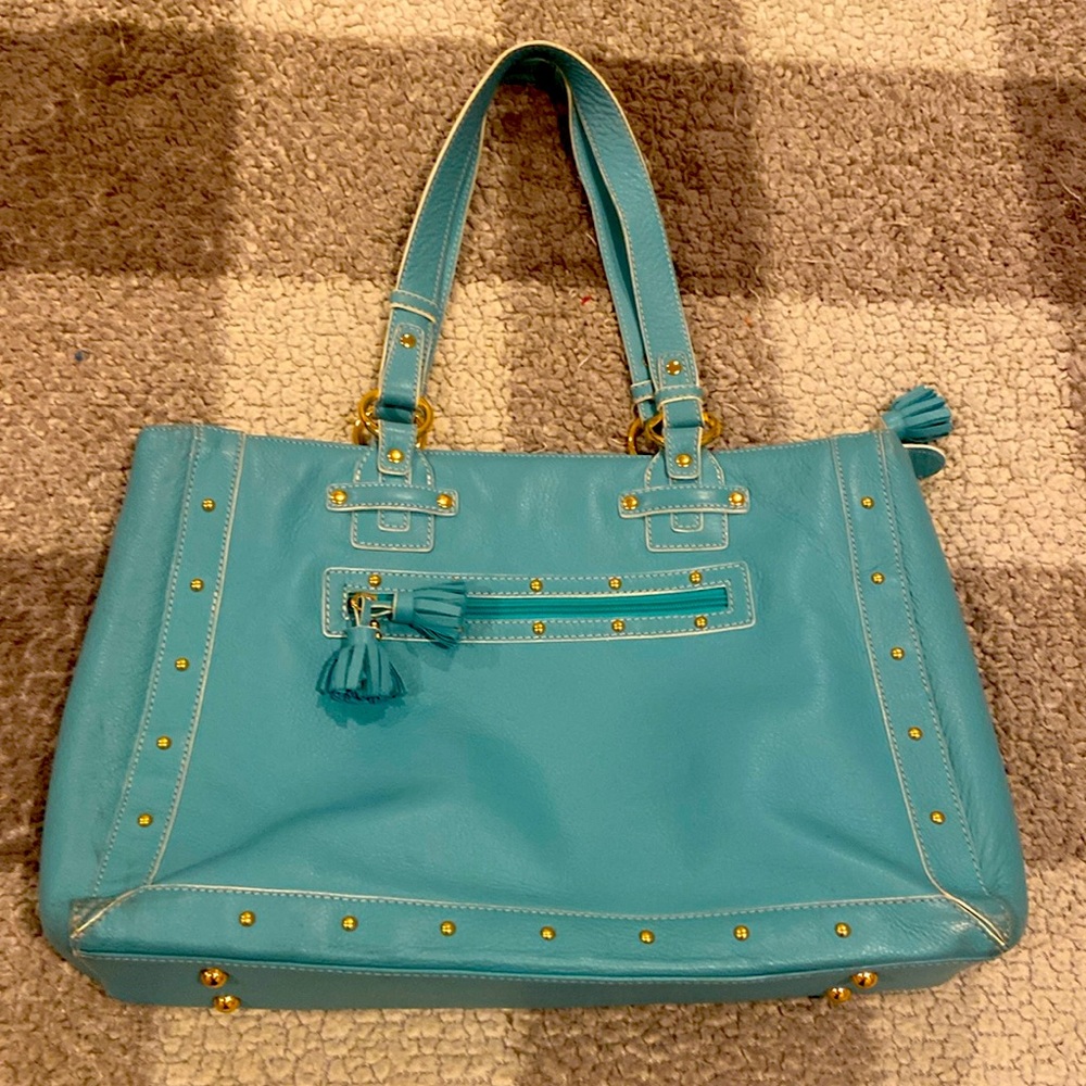 Franklin Covey Turquoise Tote Bag with Gold Accents